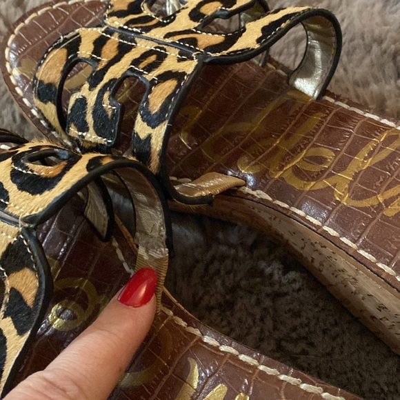 SAM EDELMAN Regis Leopard-Print Calf Hair Wedge Sandals Size 8M - Picture 11 of 13